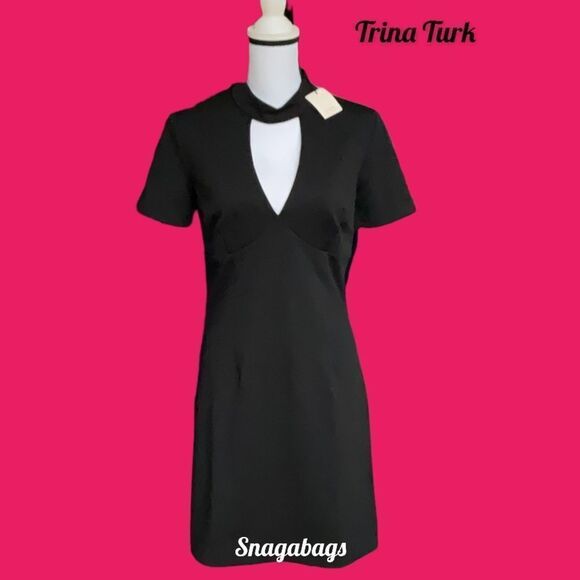 TRINA TURK NWT CAMARI CHOKER COLLAR SHEATH DRESS BLACK SIZE 8 - Picture 1 of 9
